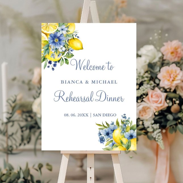Lemon Blue Floral Citrus welcome Rehearsal dinner Foam Board (Creator Uploaded)