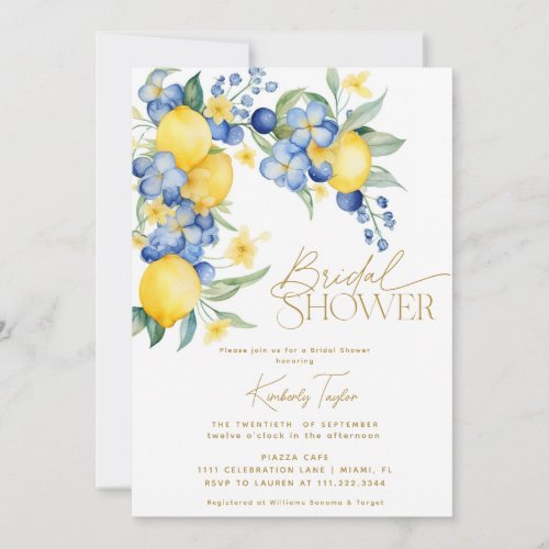 Lemon Blue Floral Italian Bridal Shower Invitation
