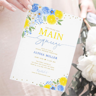 Lemon Blue Floral Main Squeeze Bridal Shower Invitation