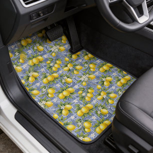 Lemon Blue French Country Watercolor Tile Car Floor Mat