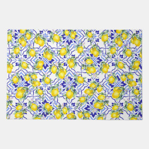 Lemon Blue French Country Watercolor Tile Doormat