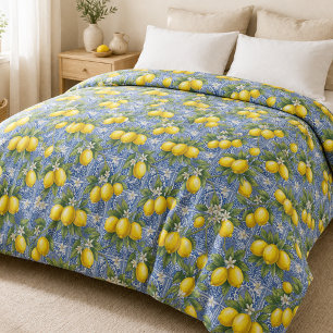 Lemon Blue French Country Watercolor Tile Duvet Cover