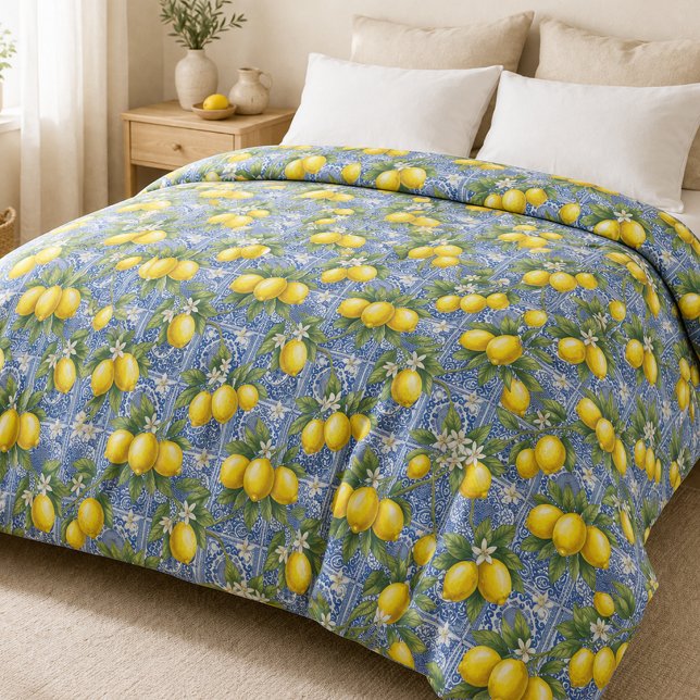 Lemon Blue French Country Watercolor Tile Duvet Cover (Creator Uploaded)