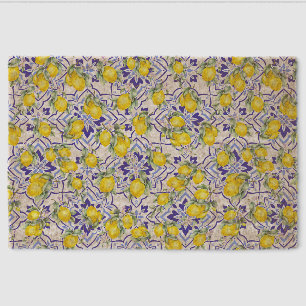 Lemon Blue French Country Watercolor Tile Fiber Doormat