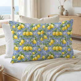 Lemon Blue French Country Watercolor Tile Pillow Case