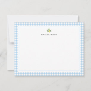 Lemon Blue Gingham Border Personalized Note Card