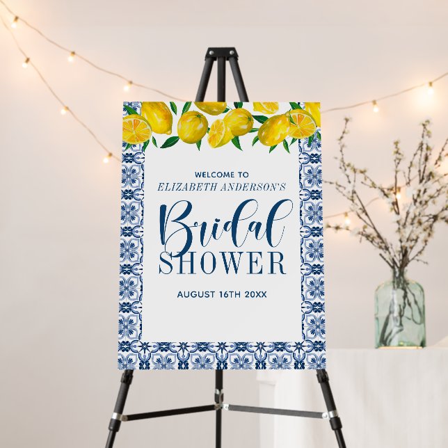 Lemon Blue Italian Tile Bridal Shower Foam Board (In Situ (Stand))