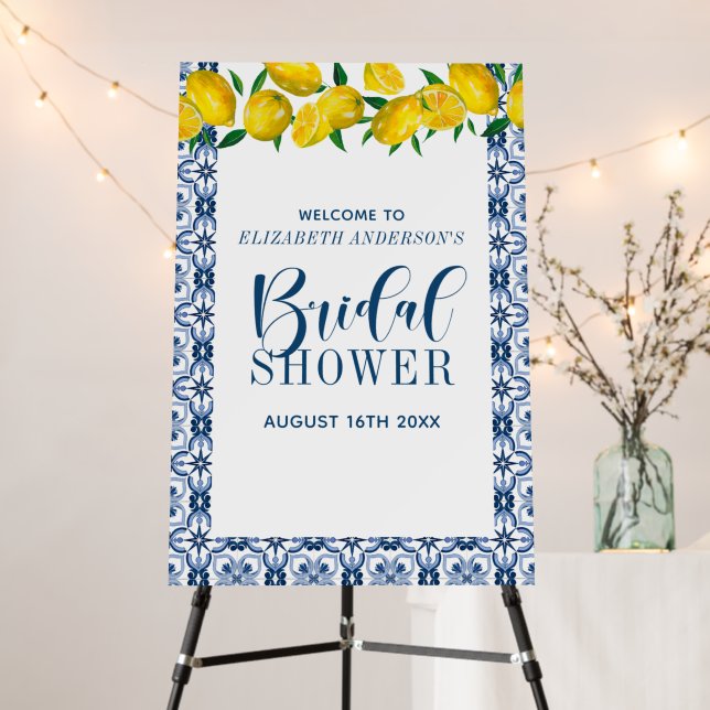 Lemon Blue Italian Tile Bridal Shower Foam Board (In Situ (Stand))