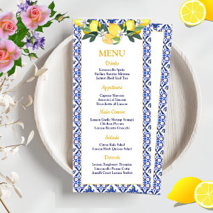 Lemon Blue Italian Tiles Bridal Shower Wedding Menu