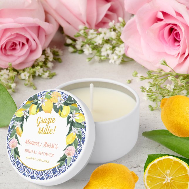 Lemon Blue Italy Tiles Grazie Mille Bridal Shower  Mini Candle Favors (Creator Uploaded)