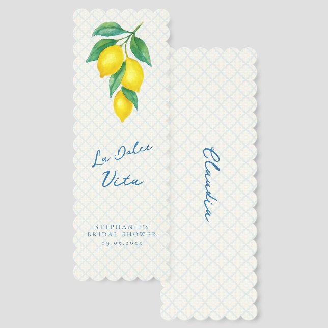 Lemon Blue La Dolce Vita Italian Inspired Bridal Bookmarks (Front & Back)