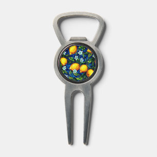 Lemon & Blue Majolica Divot Tool Bottle Opener