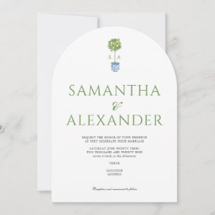 Lemon Blue Mediteranean Garden Green Wedding Invitation