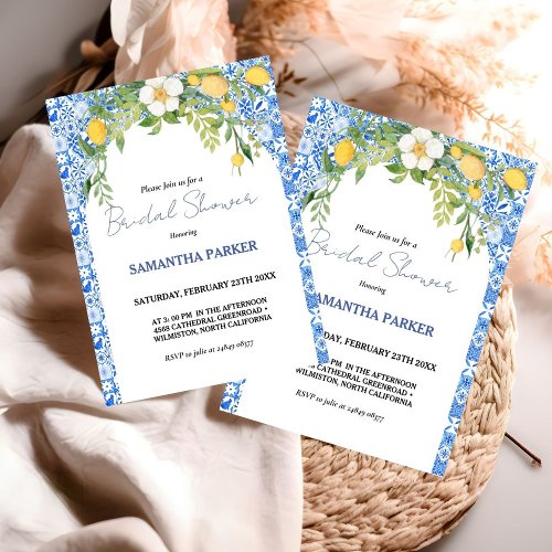  Lemon Blue Mediterranean Italian Bridal Shower Invitation