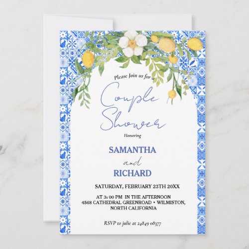  Lemon Blue Mediterranean Italian Couple Shower Invitation