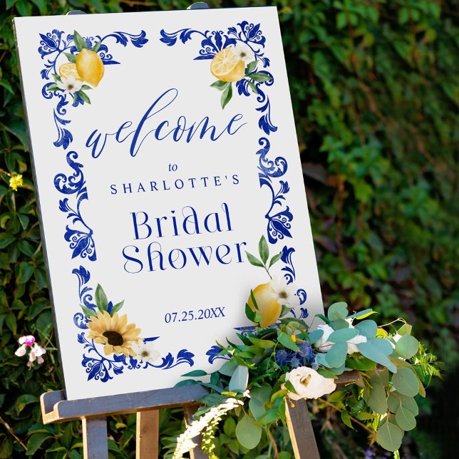 Lemon & Blue Pottery Pattern Bridal Shower Welcome Foam Board (Creator Uploaded)