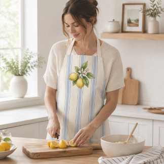 Lemon Blue Stripe Scandinavian Farmhouse Apron