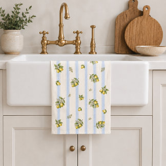 Lemon Blue Stripe Tea Towel