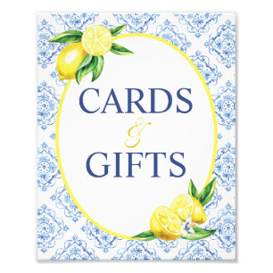 Lemon Blue Tile Bridal Shower Cards and Gifts Sign
