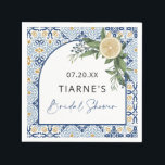 Lemon Blue Tile Custom Citrus Bridal Shower Napkins<br><div class="desc">Can be customized to suit your needs. © Gorjo Designs. Made for you via the Zazzle platform. // Looking for matching items? Other stationery from the set available in the ‘collections’ section of my store. // Need help customizing your design? Got other ideas? Feel free to contact me (Zoe) directly...</div>