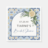 Lemon Blue Tile Custom Citrus Bridal Shower Napkins
