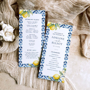 Lemon Blue Tile Mediterranean Wedding Program