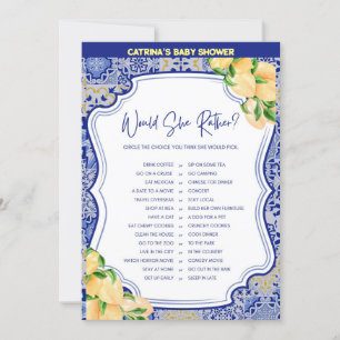 Lemon Blue Tiles Baby Shower - Editable Name, 5x7 Invitation