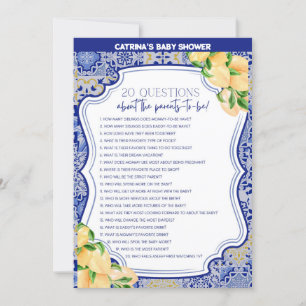 Lemon Blue Tiles Baby Shower - Editable Name, 5x7 Invitation