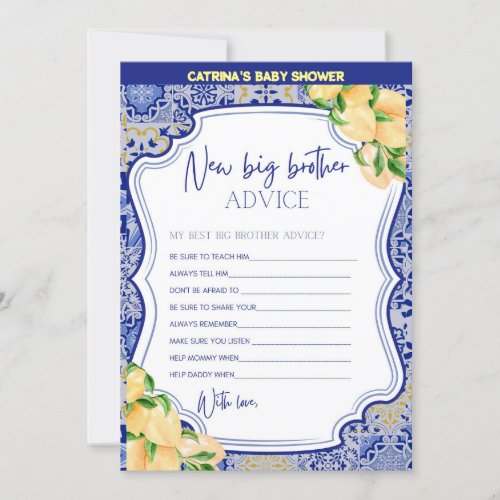 Lemon Blue Tiles Baby Shower _ Editable Name 5x7 Invitation