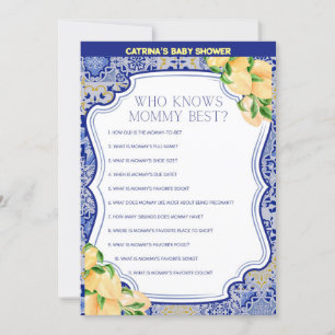 Lemon Blue Tiles Baby Shower - Editable Name, 5x7 Invitation