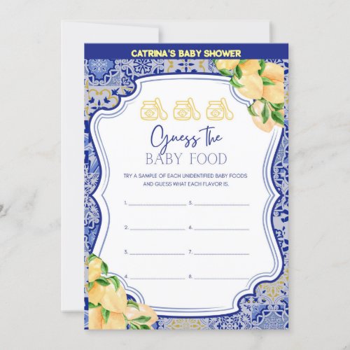 Lemon Blue Tiles Baby Shower _ Editable Name 5x7 Invitation