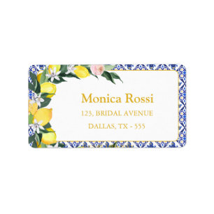 Lemon Blue Tiles Bridal Shower Return Address Label