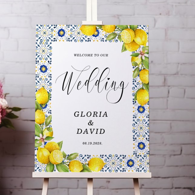 Lemon Blue Tiles Welcome Wedding Foam Board (Creator Uploaded)