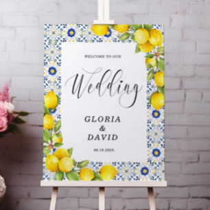 Lemon Blue Tiles Welcome Wedding Foam Board