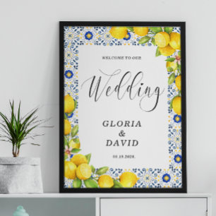 Lemon Blue Tiles Welcome Wedding Poster
