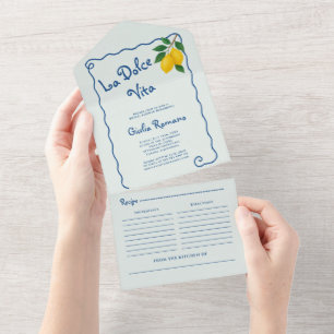 Lemon Blue Whimy Frame La Dolce Vita Bridal Shower All In One Invitation