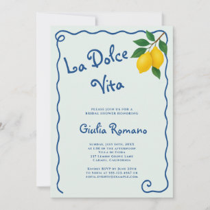 Lemon Blue Whimy Frame La Dolce Vita Bridal Shower Invitation