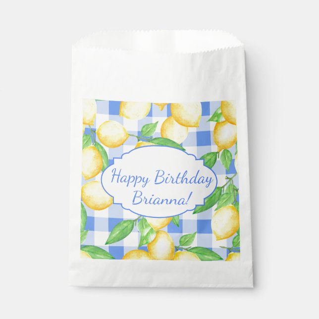Lemon Blue White Gingham Custom Favor Bag (Front)