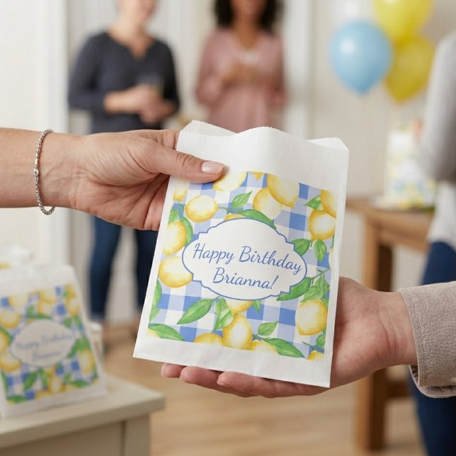 Lemon Blue White Gingham Custom Favor Bag (Creator Uploaded)