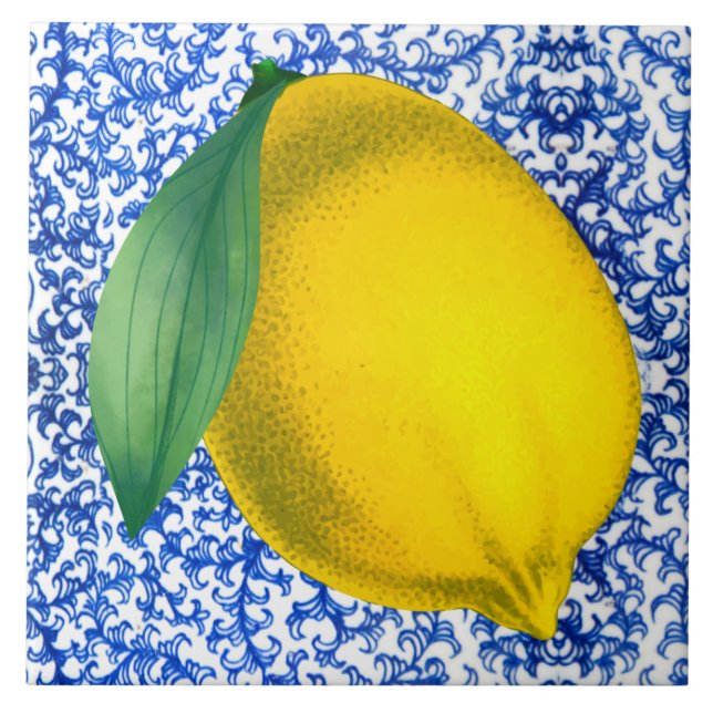 Lemon Blue White Porcelain Pattern Ceramic Tile (Front)