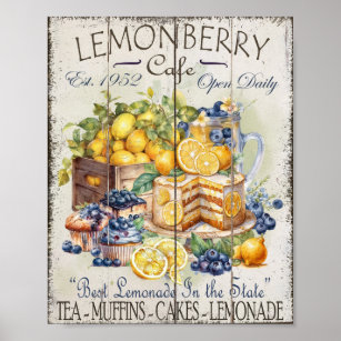 Lemon Blueberry Desserts Farmhouse Kitchen Poster