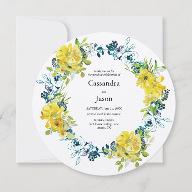 Lemon Blueberry Floral Wedding Invitation (Front)