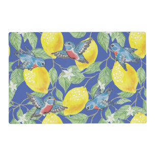 Lemon Bluebird Vintage Retro Reversible Blue Red Placemat