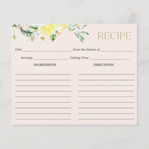 Lemon Blush Main Squeeze Bridal Shower Recipe Card