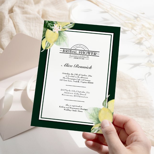 Lemon Border Emerald Green Bridal Shower Invitation (Creator Uploaded)