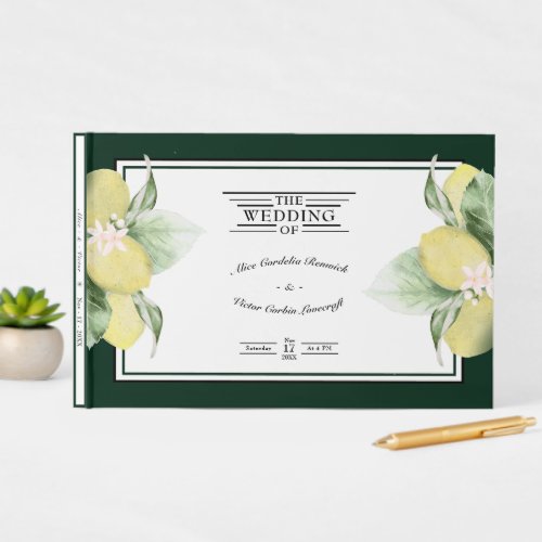 Lemon Border Emerald Green Wedding Guest Book