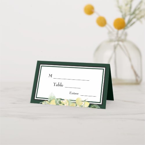 Lemon Border Emerald Green Wedding Place Card