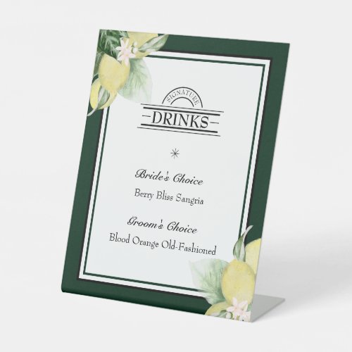 Lemon Border Emerald Green Wedding Signature Drink Pedestal Sign