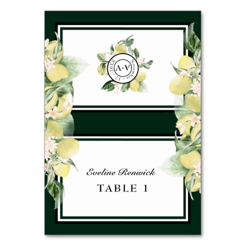 Lemon Border Green Wedding Foldable Place Card