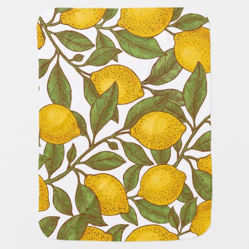 Lemon Botanical Engraved Vintage Pattern Baby Blanket